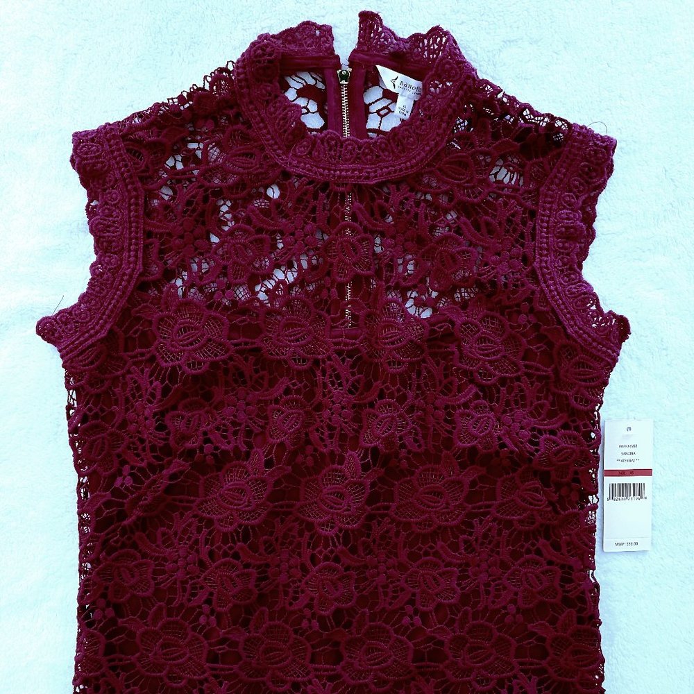 Nanette Lepore Mock Neck Sleeveless Lace Top, XS, Sangria